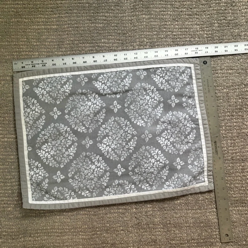 Gray Floral Damask Pattern Cotton Placemats - Set of 12